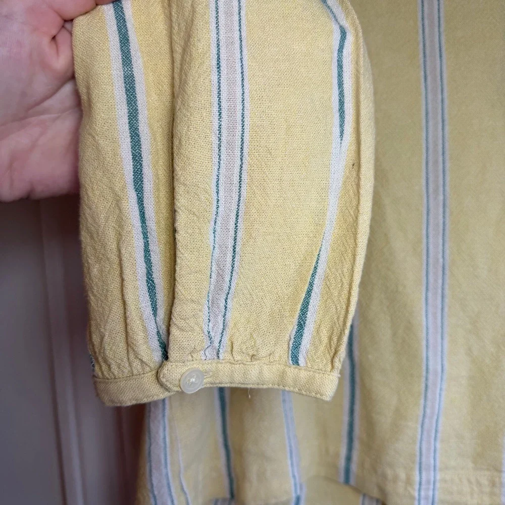 Madewell Yellow Striped Linen Blend Tunic Shirt Top Women's XS Split Back Ties
